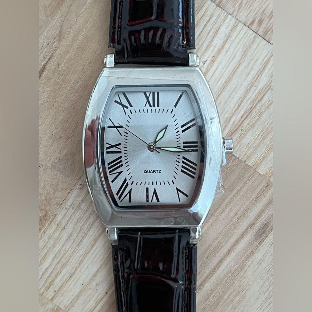 SKC Ladies Watch White Rectangular Dial Stainless Case Black Leather Strap